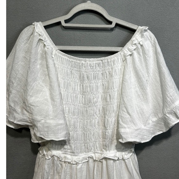 Magnolia Boutique Mini Dress Size Large White Smocked Tiered Ruffle Cotton Boho - Picture 10 of 10